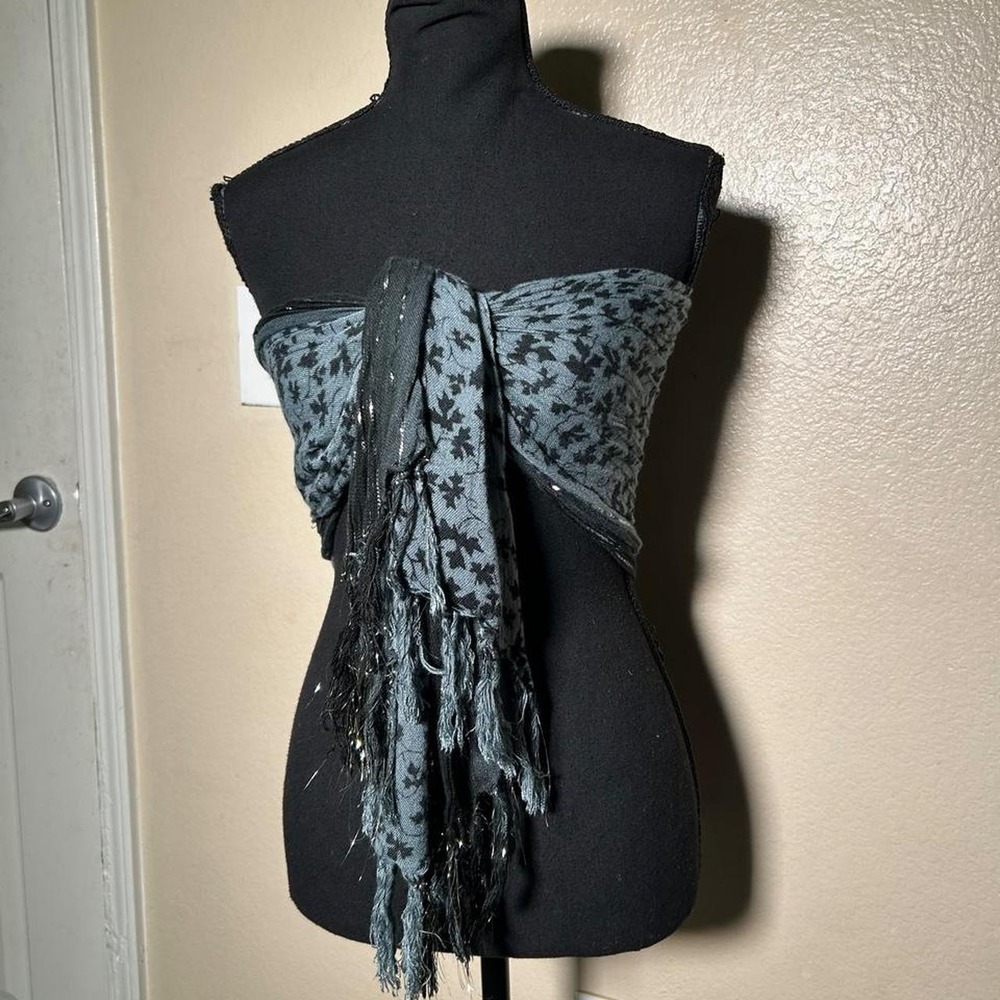 Y2K Black Gray Fairy Glitter Print Fringe Scarf Top Fairycore Grunge Boho OS